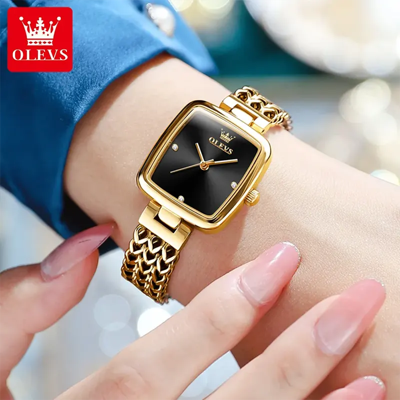 Olevs Black Dial Gold-tone Ladies Watch | 9948